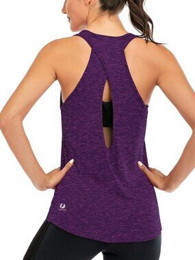 👑 Women Dark Purple Cross Backless Workout Racerback Open Back Yoga Tank Top